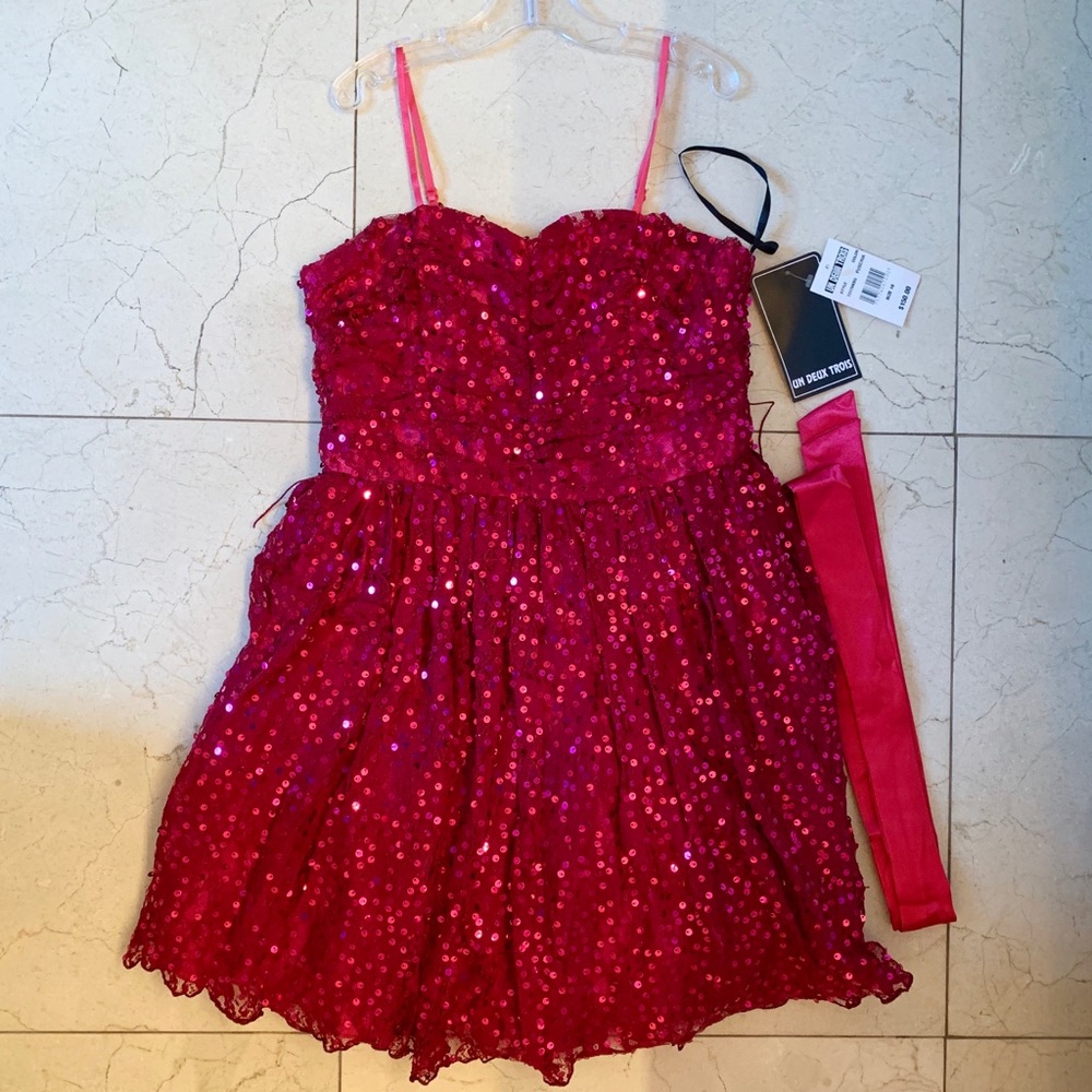 NEW Un Deux Trois Fuchsia Sequin Dress with tags